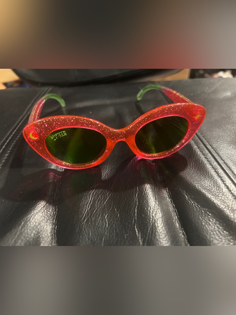 Glittery Red Kids Cat-Eye Sunglasses with Green Lenses
